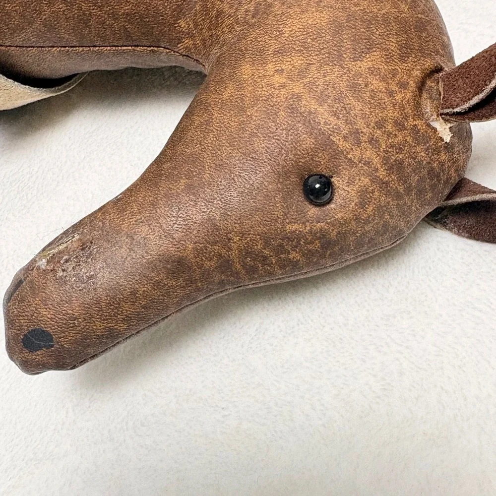 Mid Century Faux Leather Horse Plush Figurine Rustic Farmhouse Decor 12